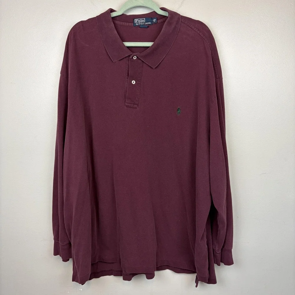 Polo Ralph Lauren Polo Shirt Mens 4XB Big Red Long Sleeve‎ 100% Cotton Pique